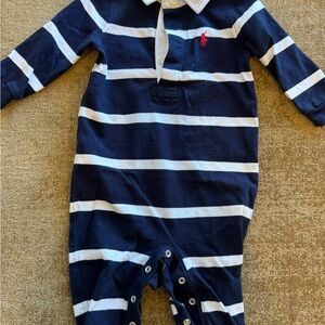 Ralph Lauren Navy and White Striped Footie
